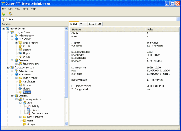Capture d'écran de Gene6 FTP Server